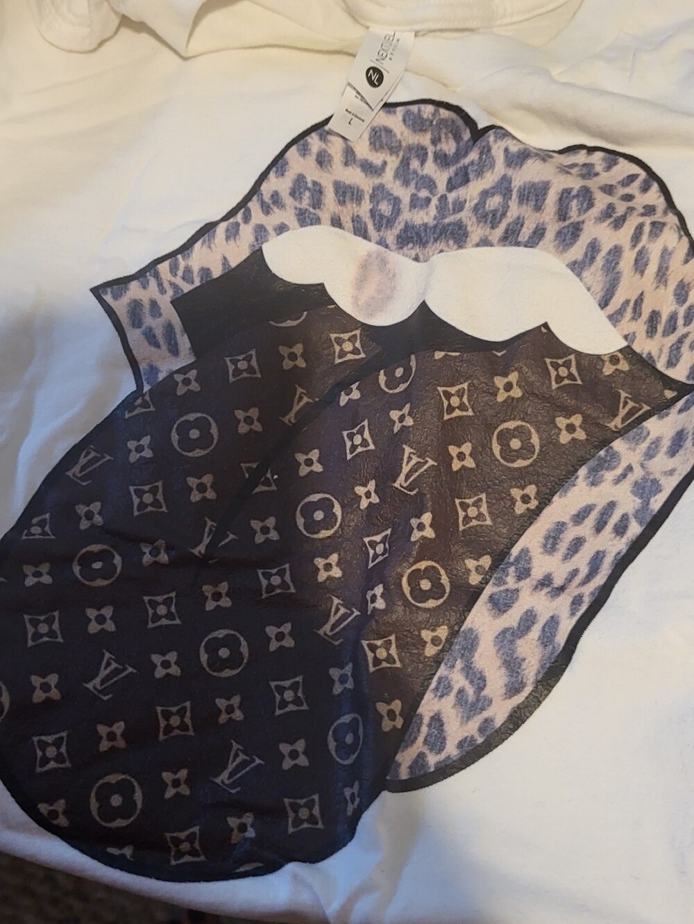 Women's White Graphic Sleep Tee with Black and Light Purple Lip Print